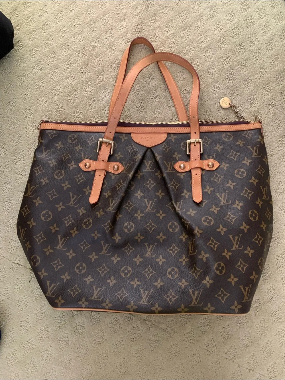 Louis Vuitton Monogram Canvas Large Tote with Tan Leather Trim